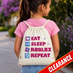Eat Sleep Roblox Repeat Pink Drawstring Backpack